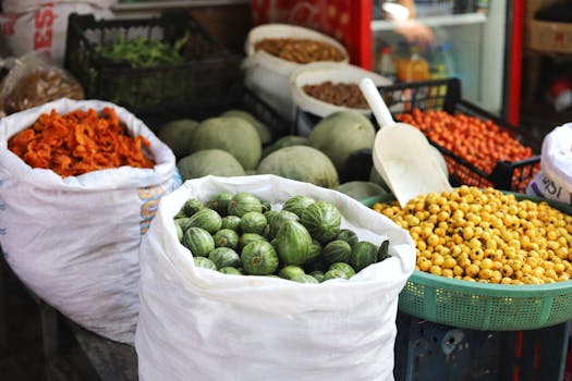 fresh fruits and vegetables in a grocery basket